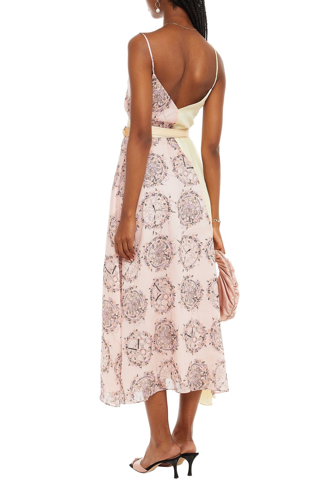 LEO LIN Paneled printed organza midi dress
