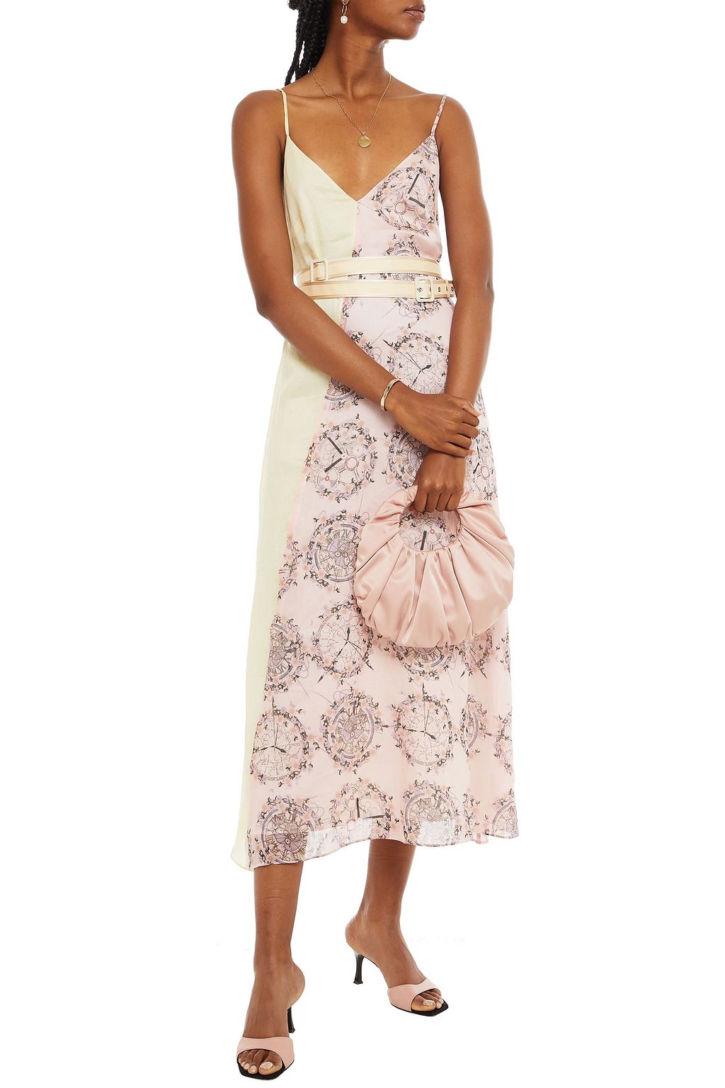 LEO LIN Paneled printed organza midi dress