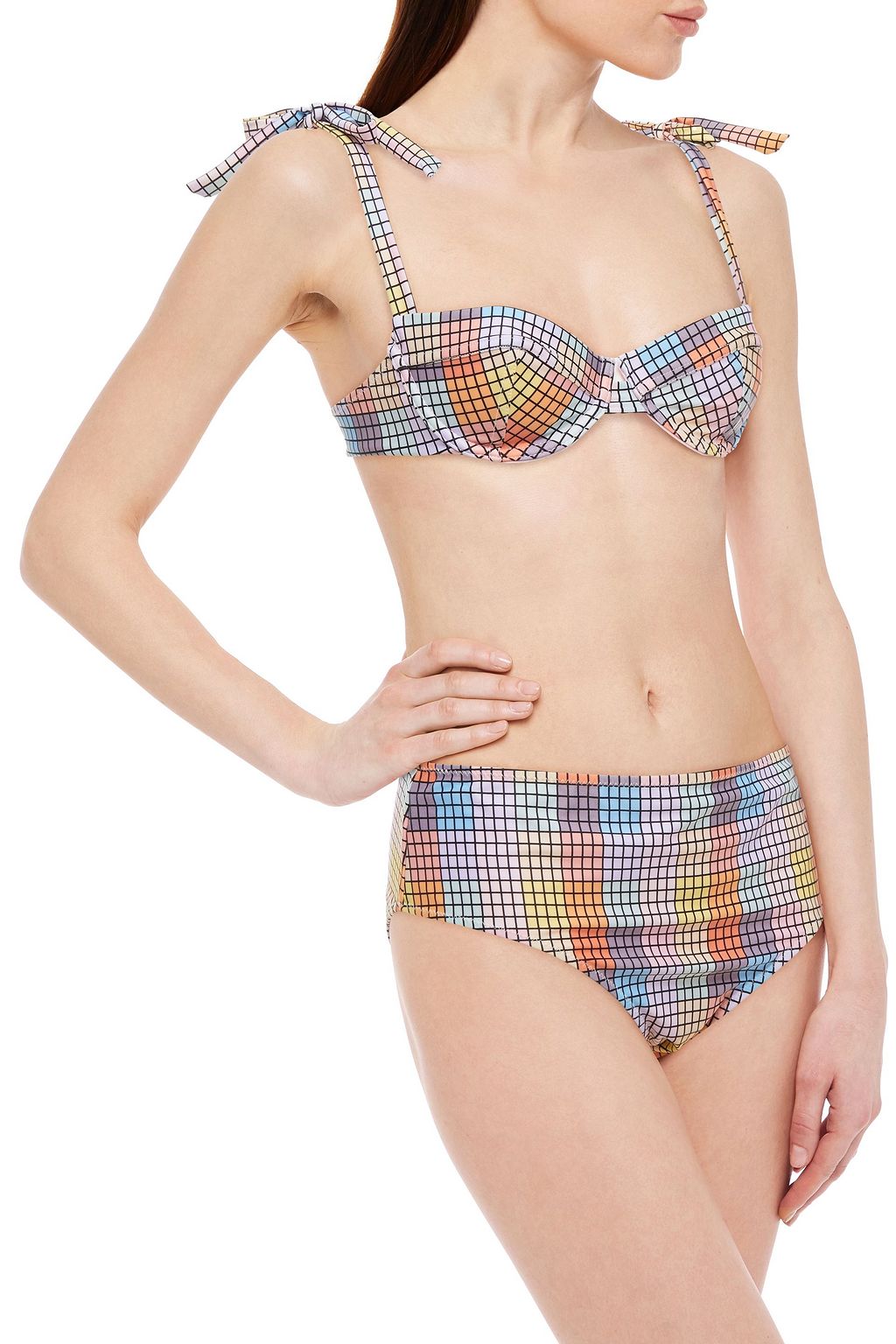 GANNI Tie-detailed checked bikini top