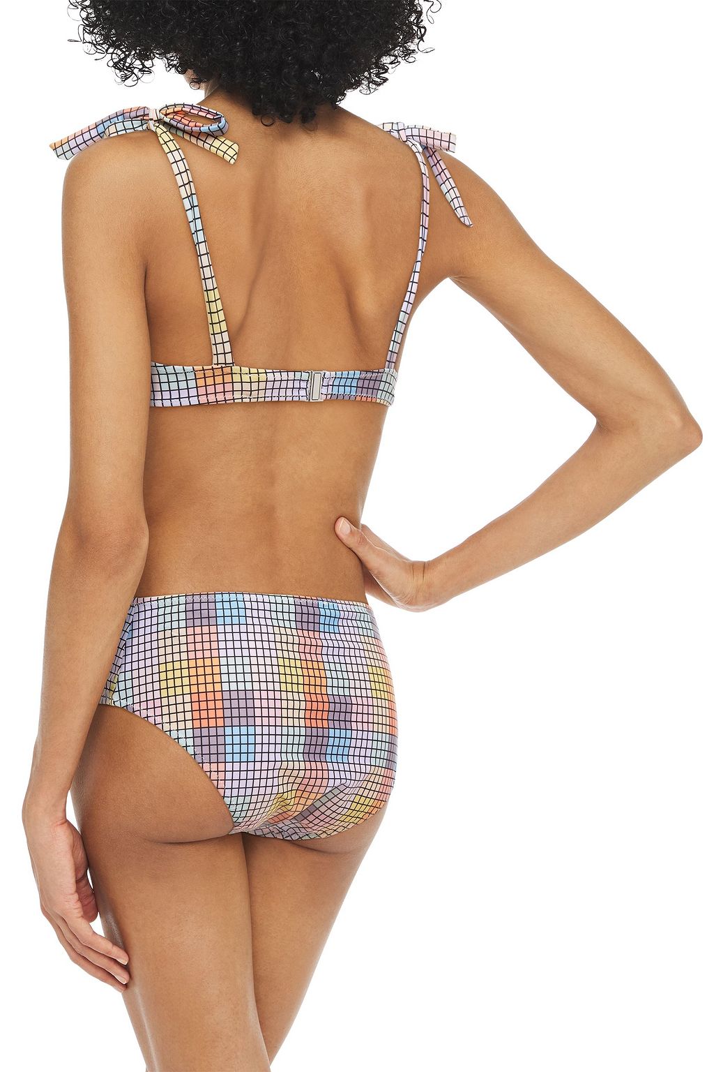 GANNI Checked high-rise bikini briefs