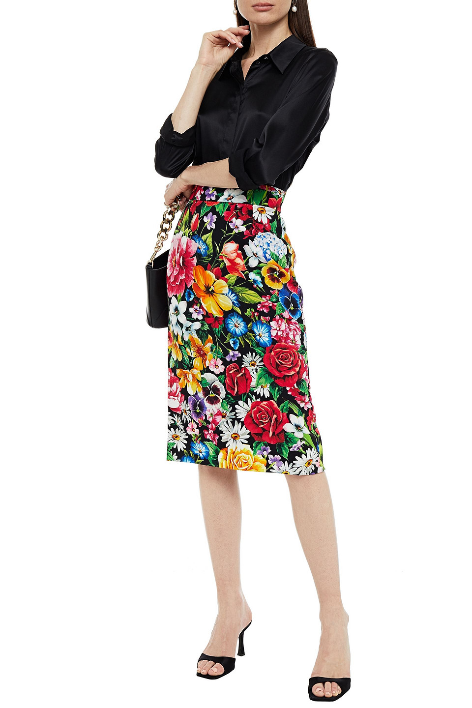 floral cotton spandex pencil skirt