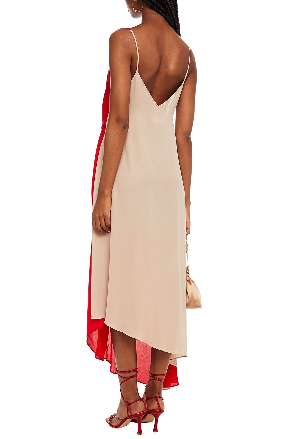 LEO LIN Hermia twist-front two-tone crepe de chine midi dress