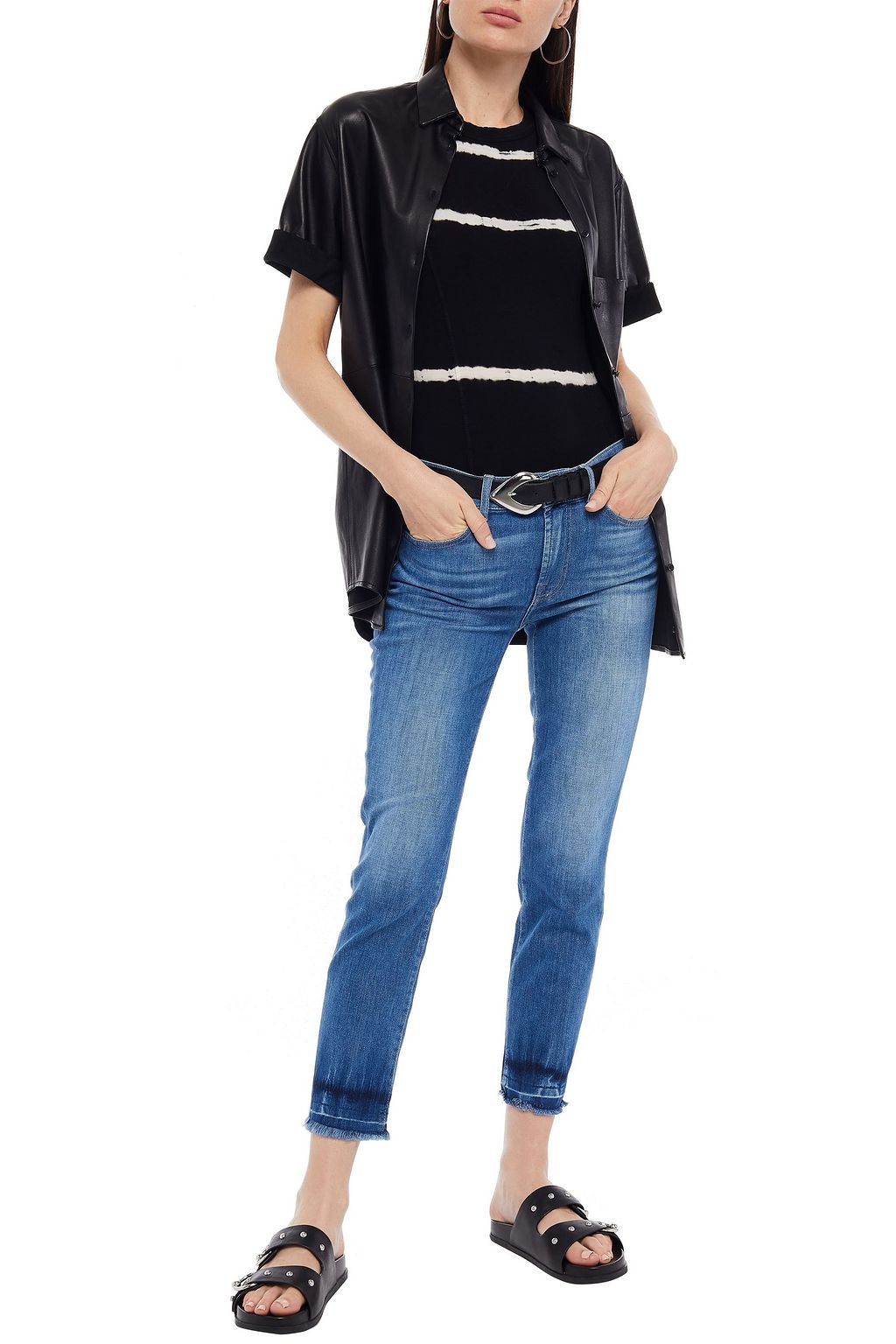 7 FOR ALL MANKIND Halbhohe Cropped Jeans mit schmalem Bein in ausgewaschener Optik