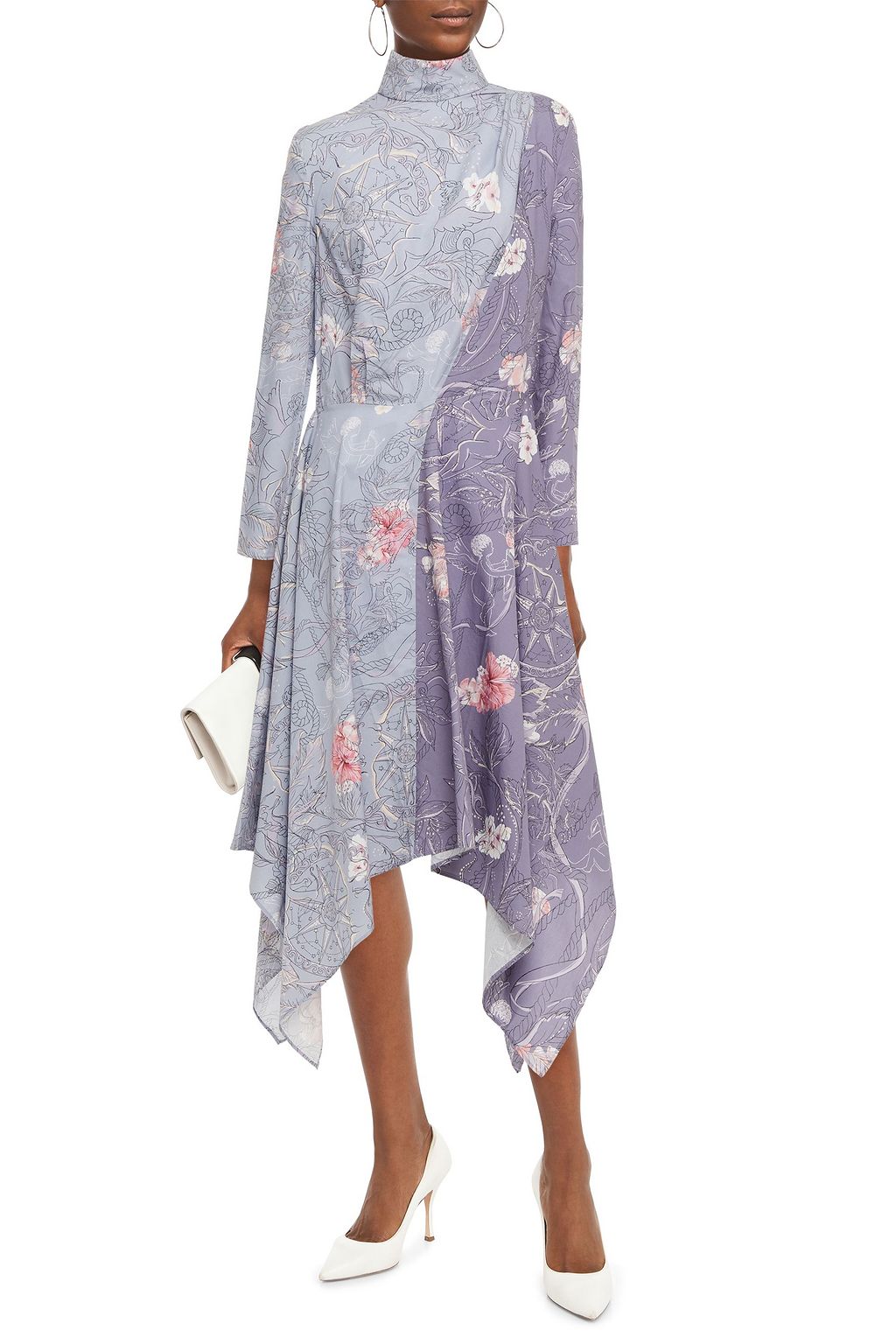 LEO LIN Midsummer Astraea asymmetric printed cotton-poplin dress