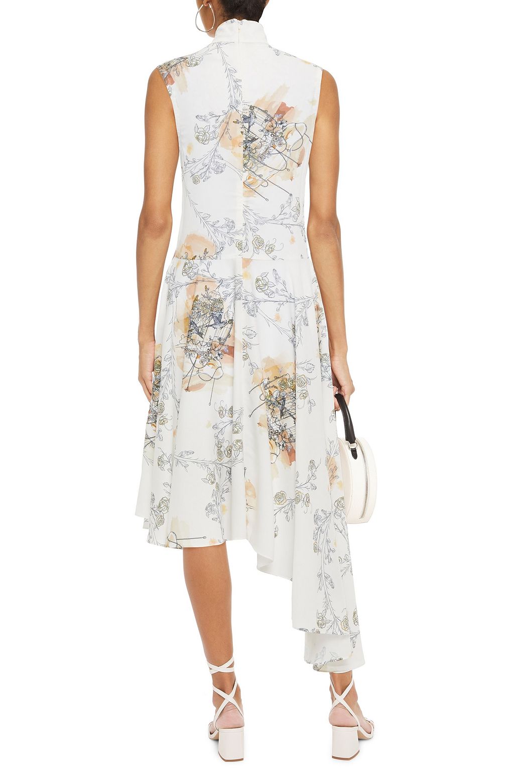 LEO LIN Aither asymmetric floral-print satin-crepe dress