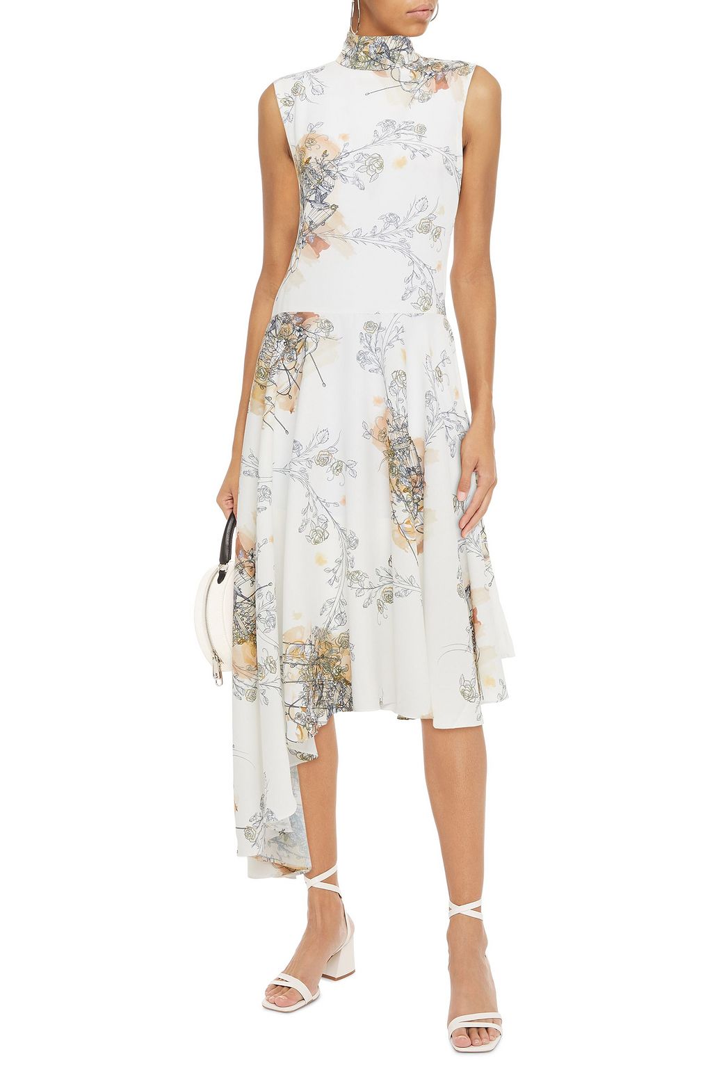 LEO LIN Aither asymmetric floral-print satin-crepe dress