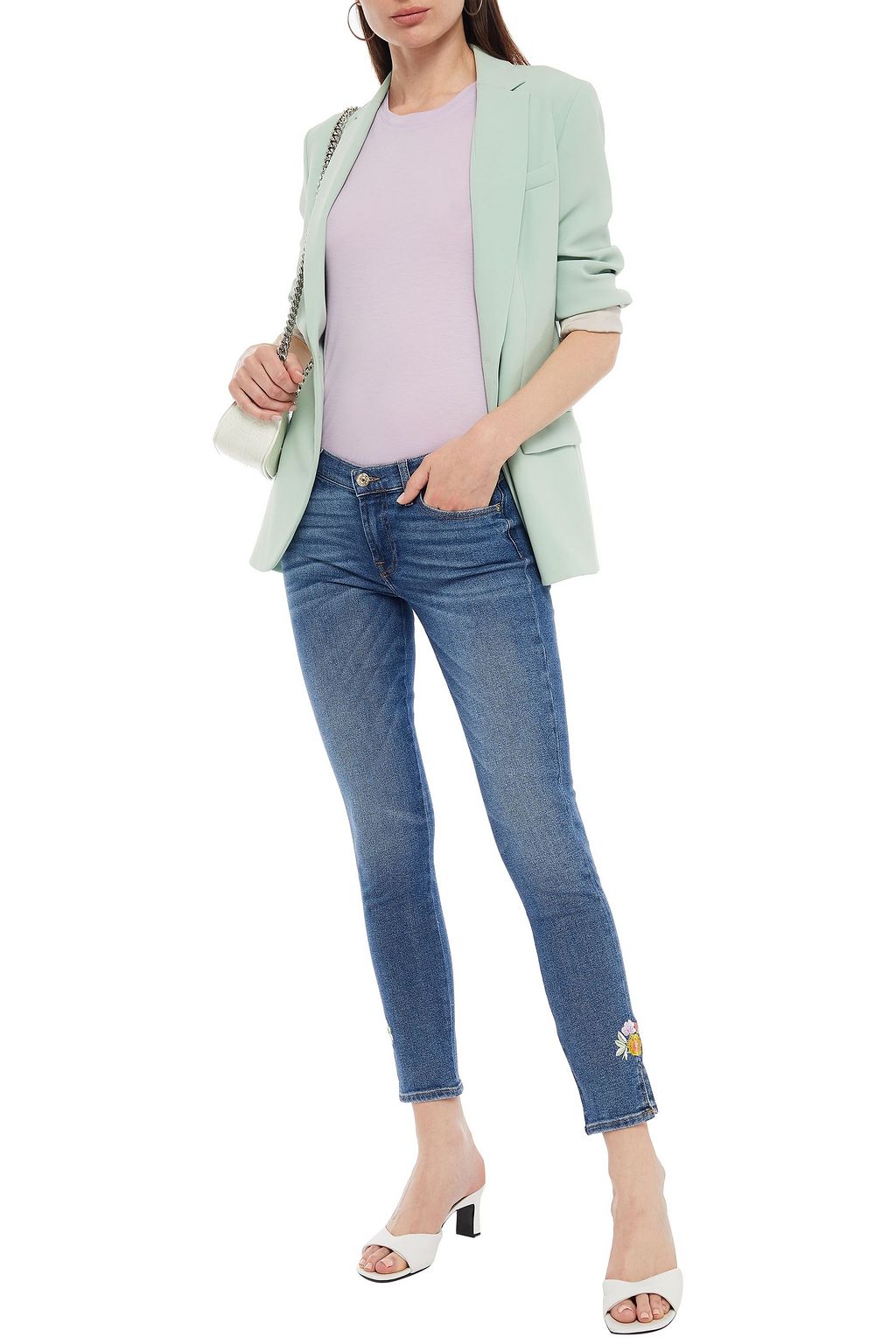 7 FOR ALL MANKIND The Skinny Crop distressed mid-rise skinny jeans