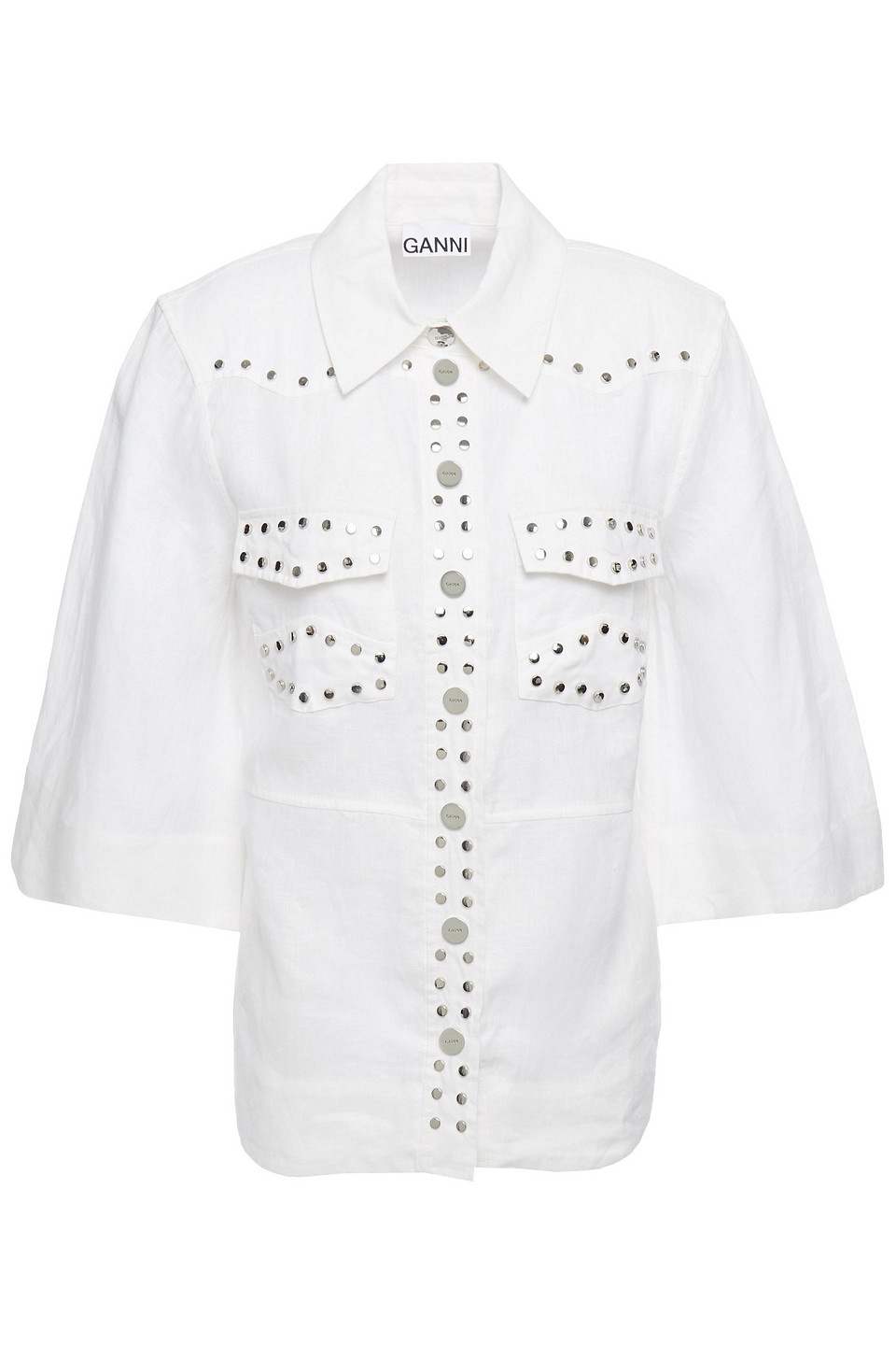 Ganni Woman Studded Linen Shirt White Size 42