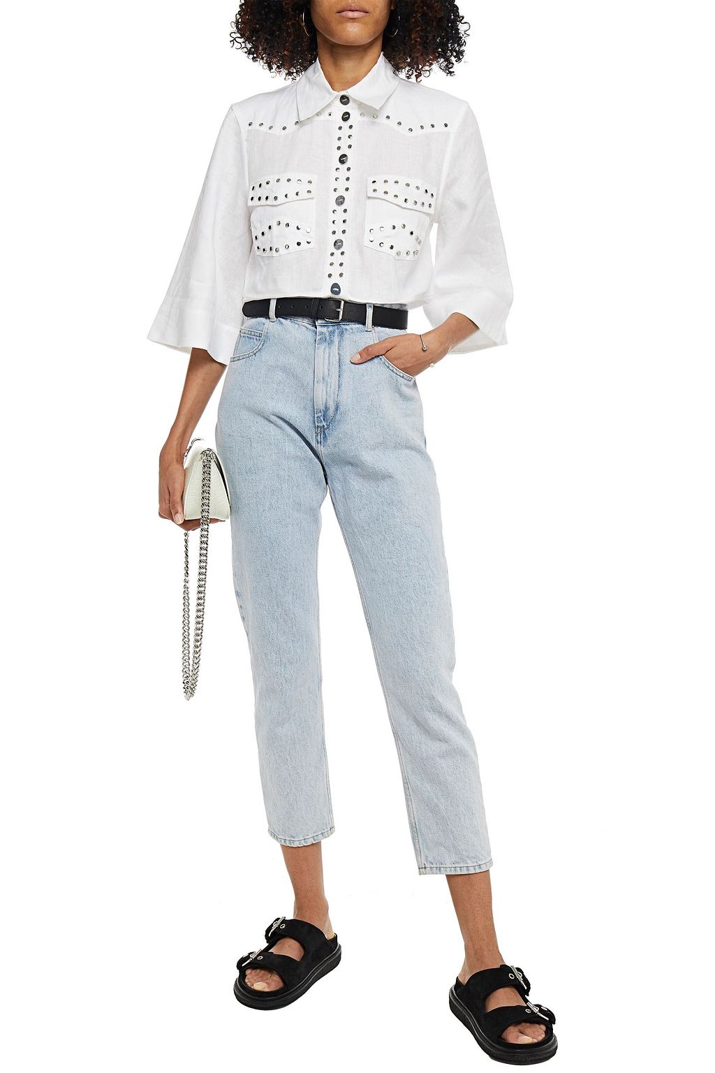 GANNI Studded linen shirt