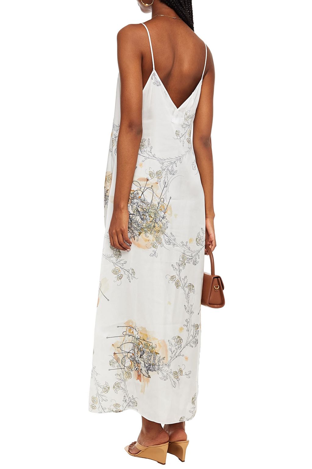 LEO LIN Aither asymmetric floral-print satin-crepe maxi slip dress