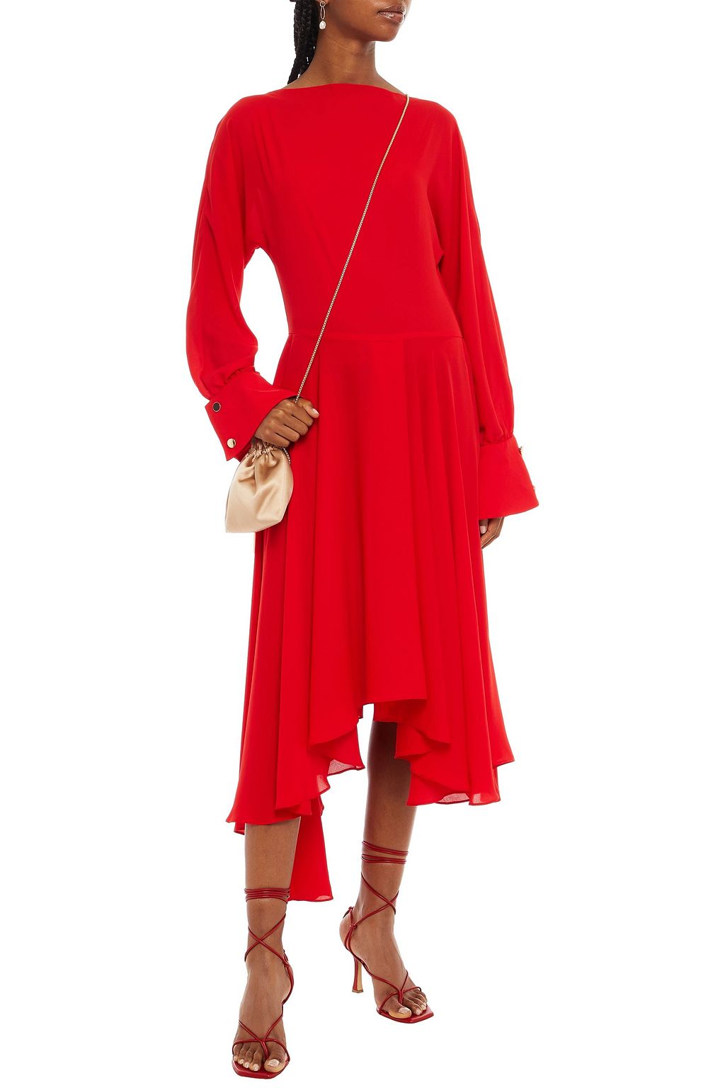 LEO LIN Asymmetric crepe de chine midi dress