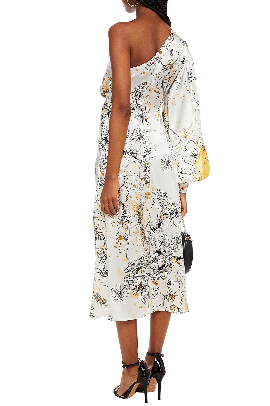 LEO LIN Urbanist one-shoulder printed silk-satin midi dress