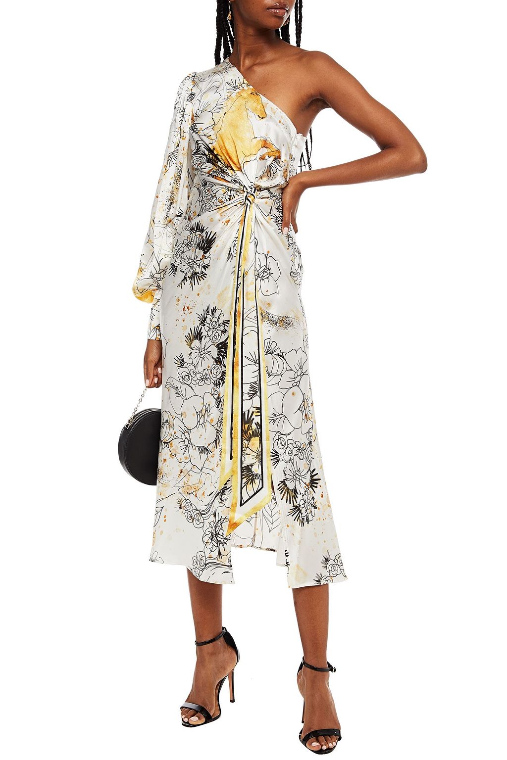 LEO LIN Urbanist one-shoulder printed silk-satin midi dress