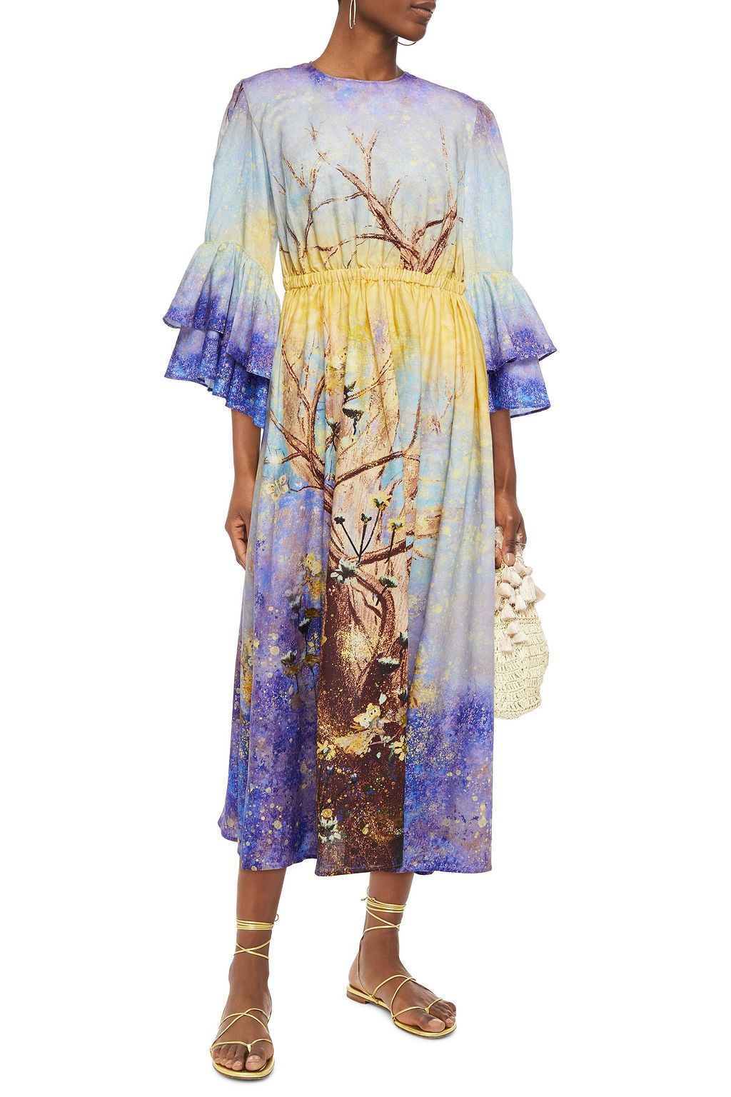 LEO LIN Salvation tiered printed linen and cotton-blend midi dress