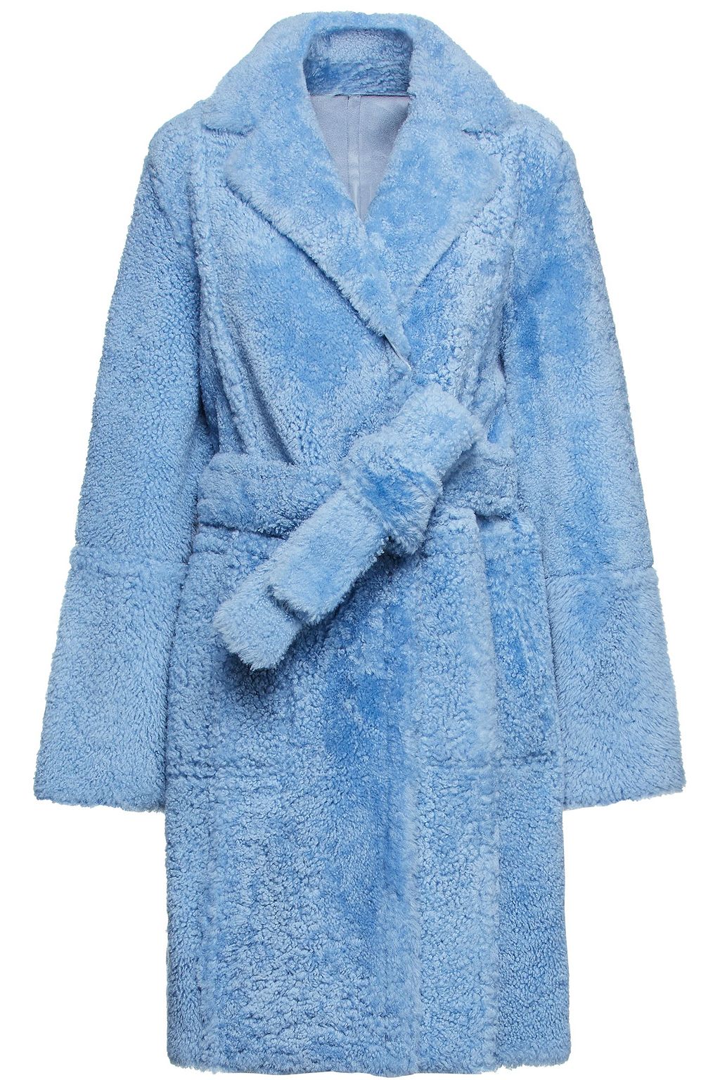 Reversible belted shearling coat