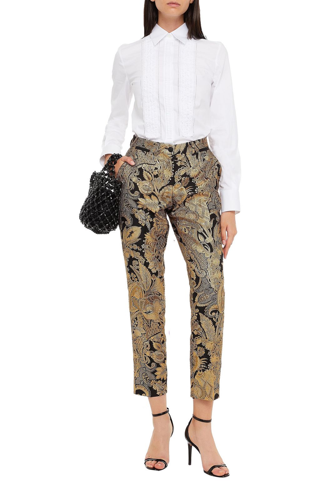 DOLCE&GABBANA Cropped Hose mit schmalem Bein aus Brokat mit Metallic-Effekt