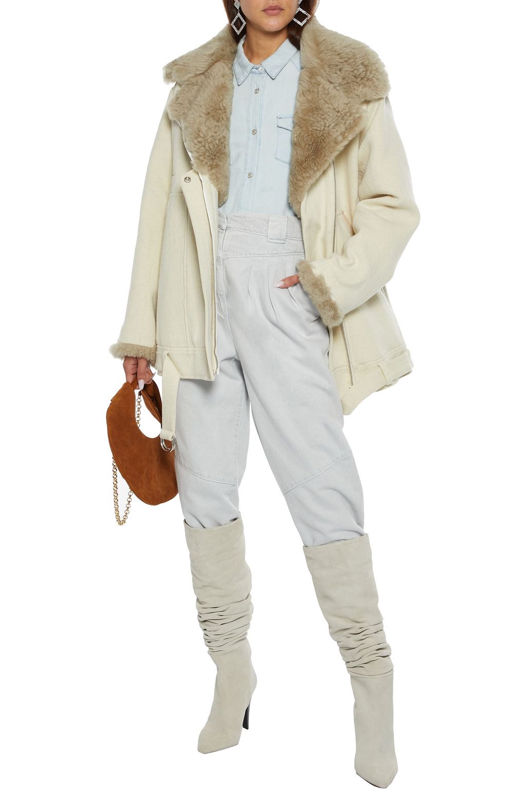 IRO Eirick shearling-trimmed tweed biker jacket