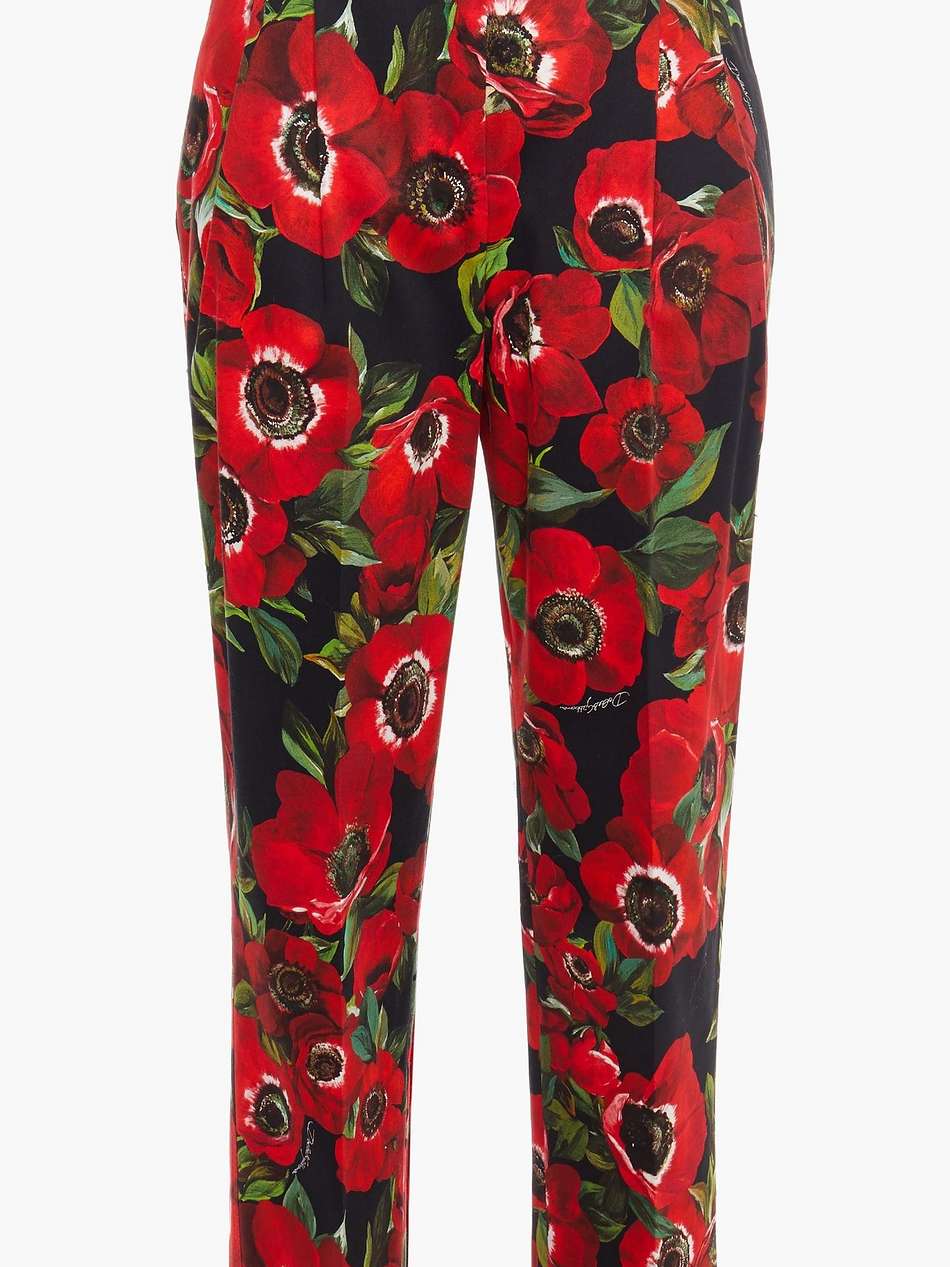 pleated floral-print cotton-blend tapered pants