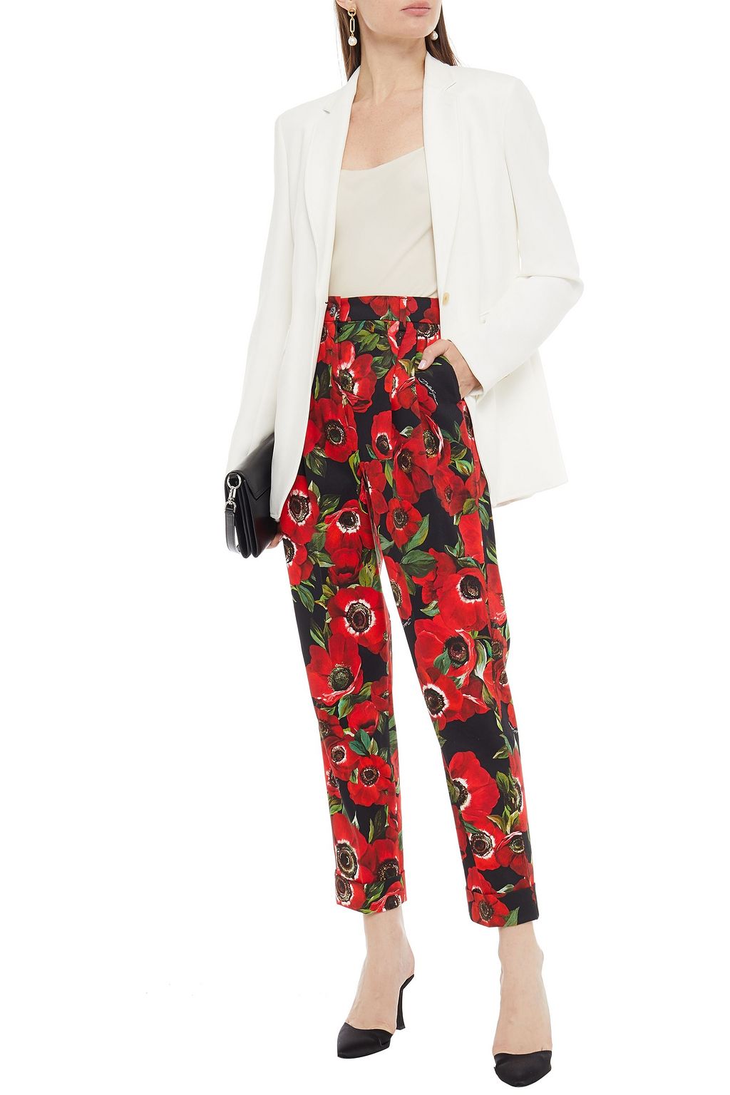 DOLCE&GABBANA Pleated floral-print cotton-blend tapered pants