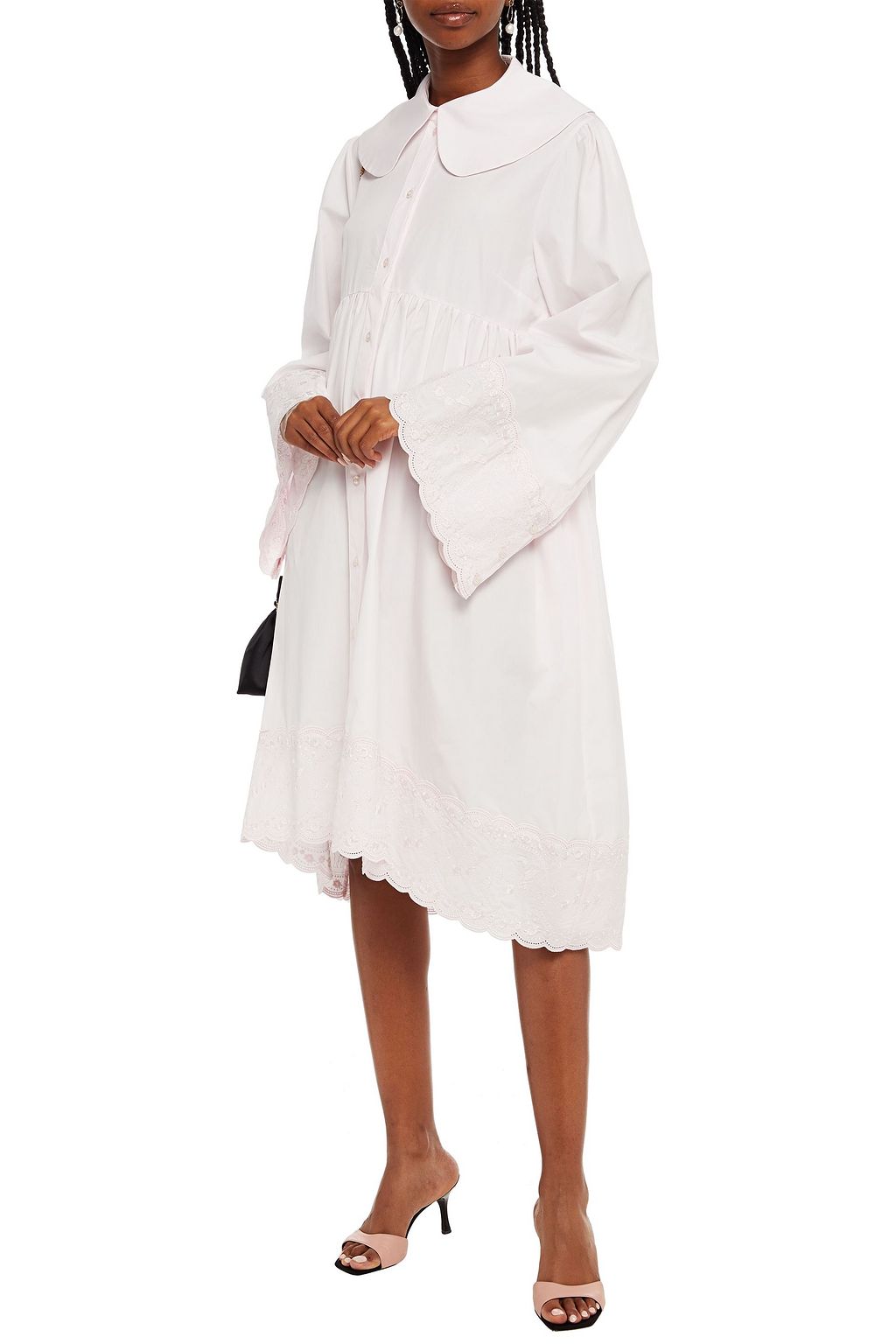 SIMONE ROCHA Gathered embroidered cotton-poplin shirt dress