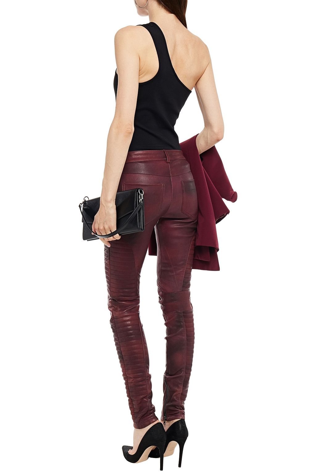 PIERRE BALMAIN Moto-style burnished-leather skinny pants