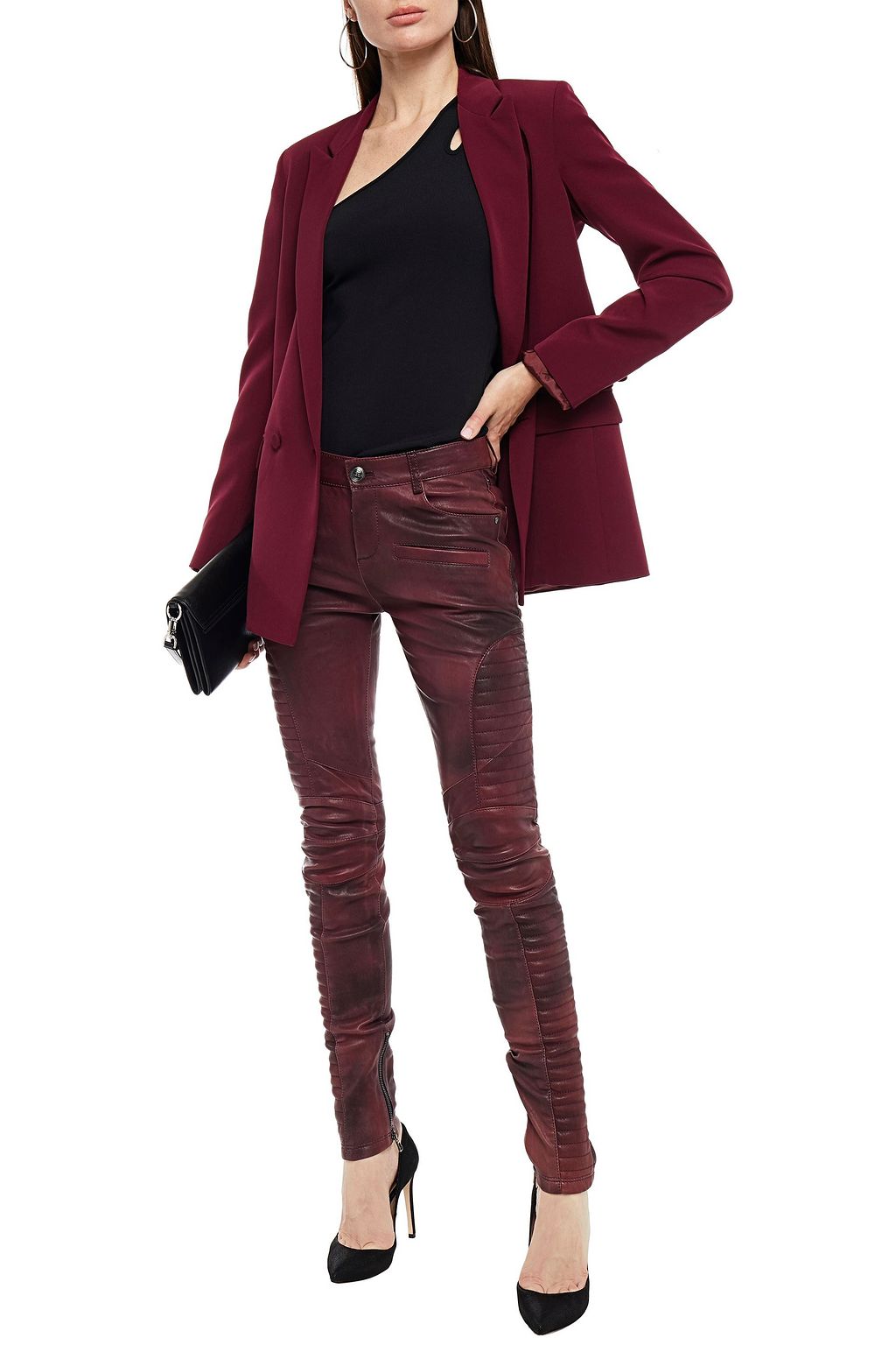PIERRE BALMAIN Moto-style burnished-leather skinny pants