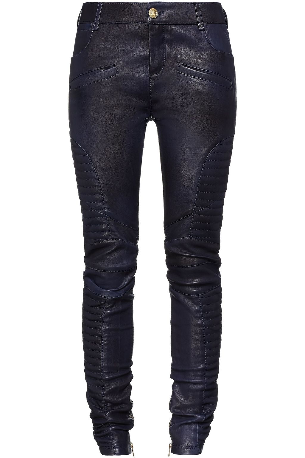 Navy Moto-style burnished-leather 
