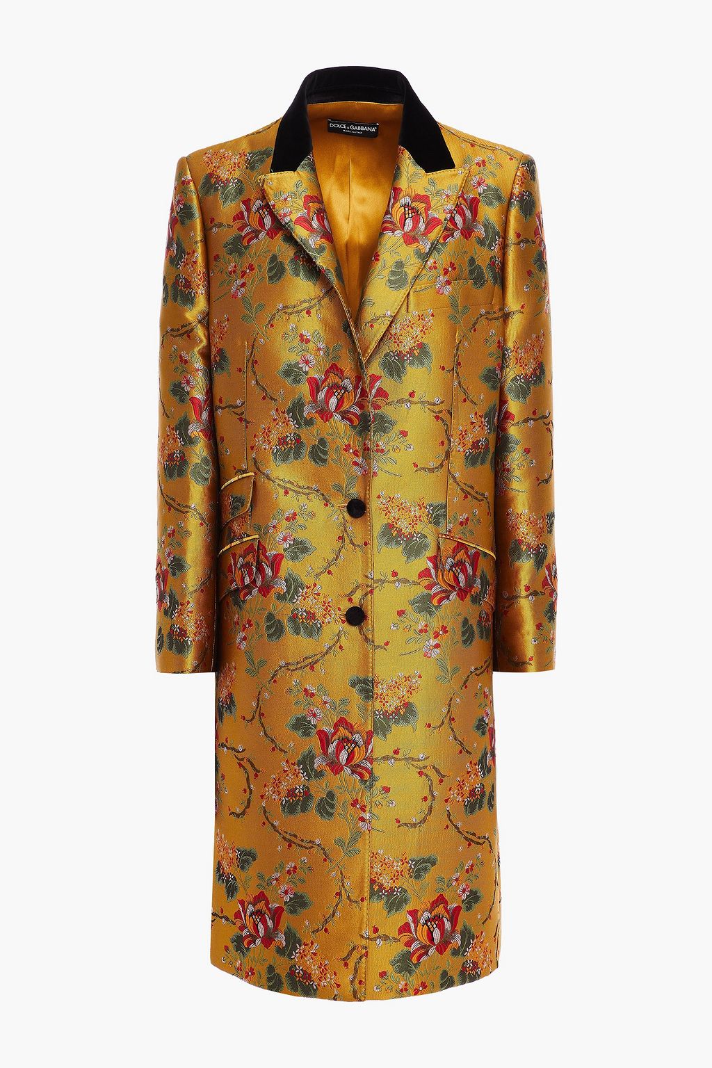 Mustard Velvet-trimmed floral-jacquard coat | DOLCE & GABBANA | THE OUTNET Mustard Velvet-trimmed floral-jacquard coat | DOLCE & GABBANA | THE OUTNET