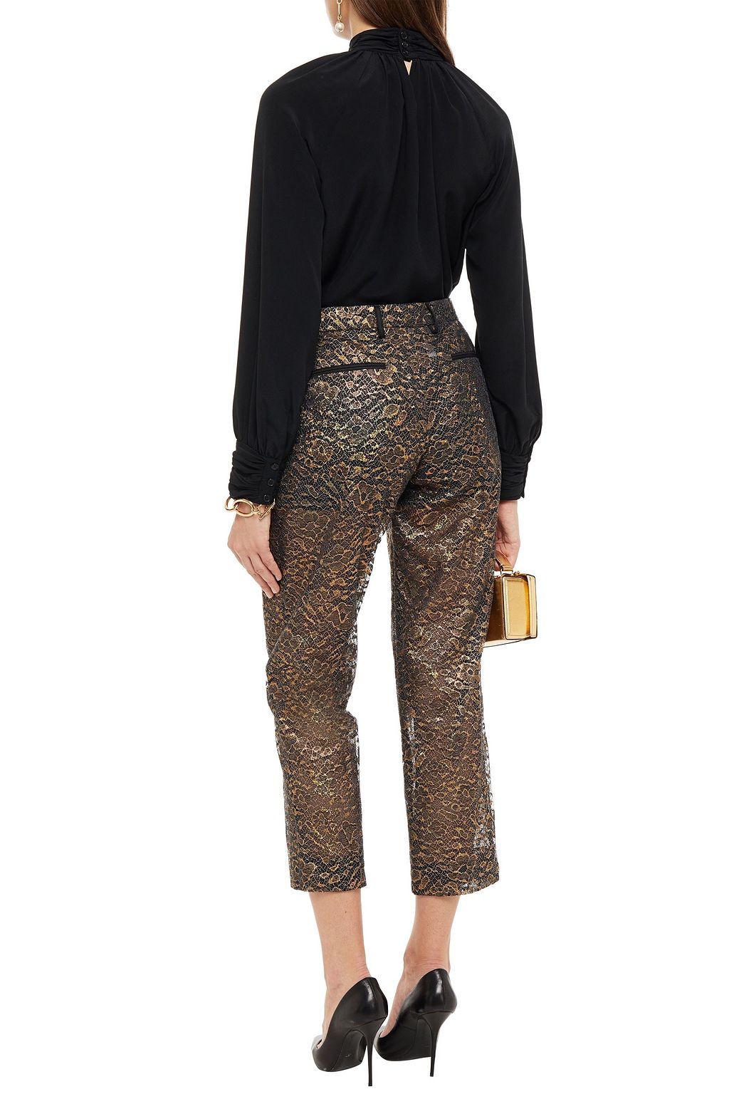 DOLCE&GABBANA Cropped metallic lace slim-leg pants
