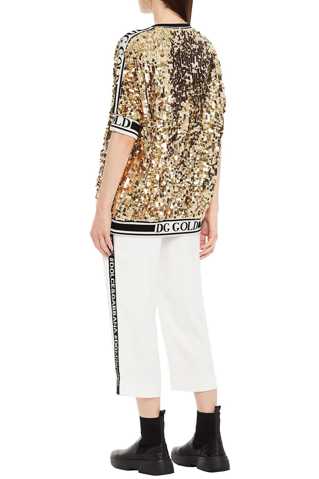 DOLCE&GABBANA Jacquard-trimmed sequined mesh top