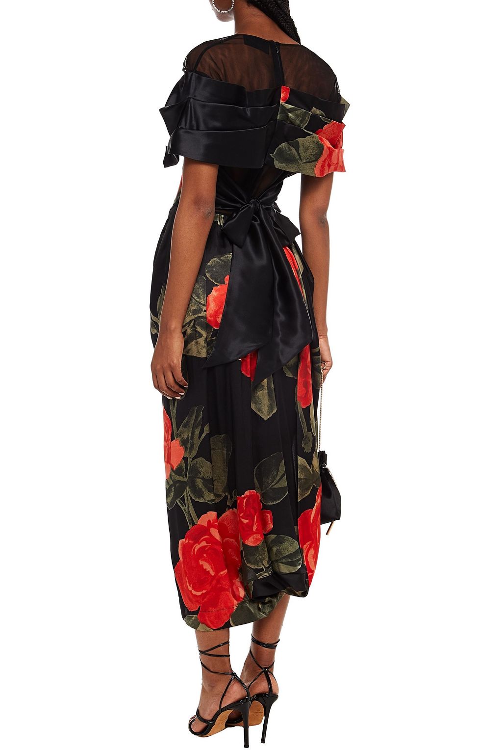 SIMONE ROCHA Tulle-paneled draped floral-print silk-satin midi dress