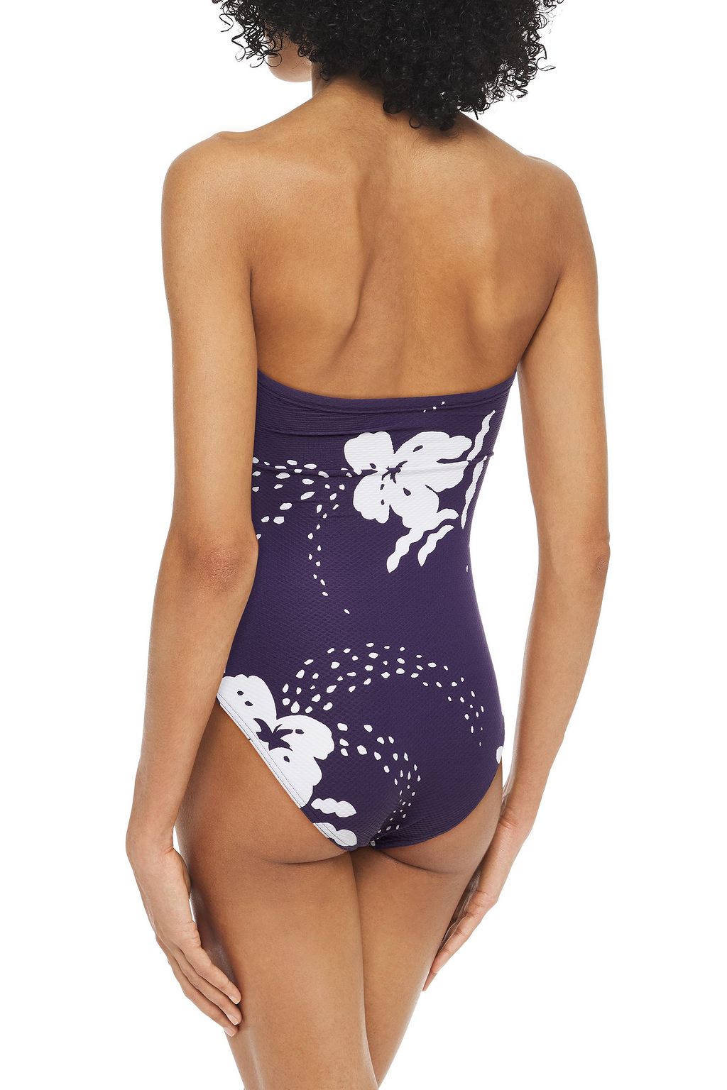 MAISON LEJABY Tropical floral-appliquéd printed stretch-piqué bandeau swimsuit