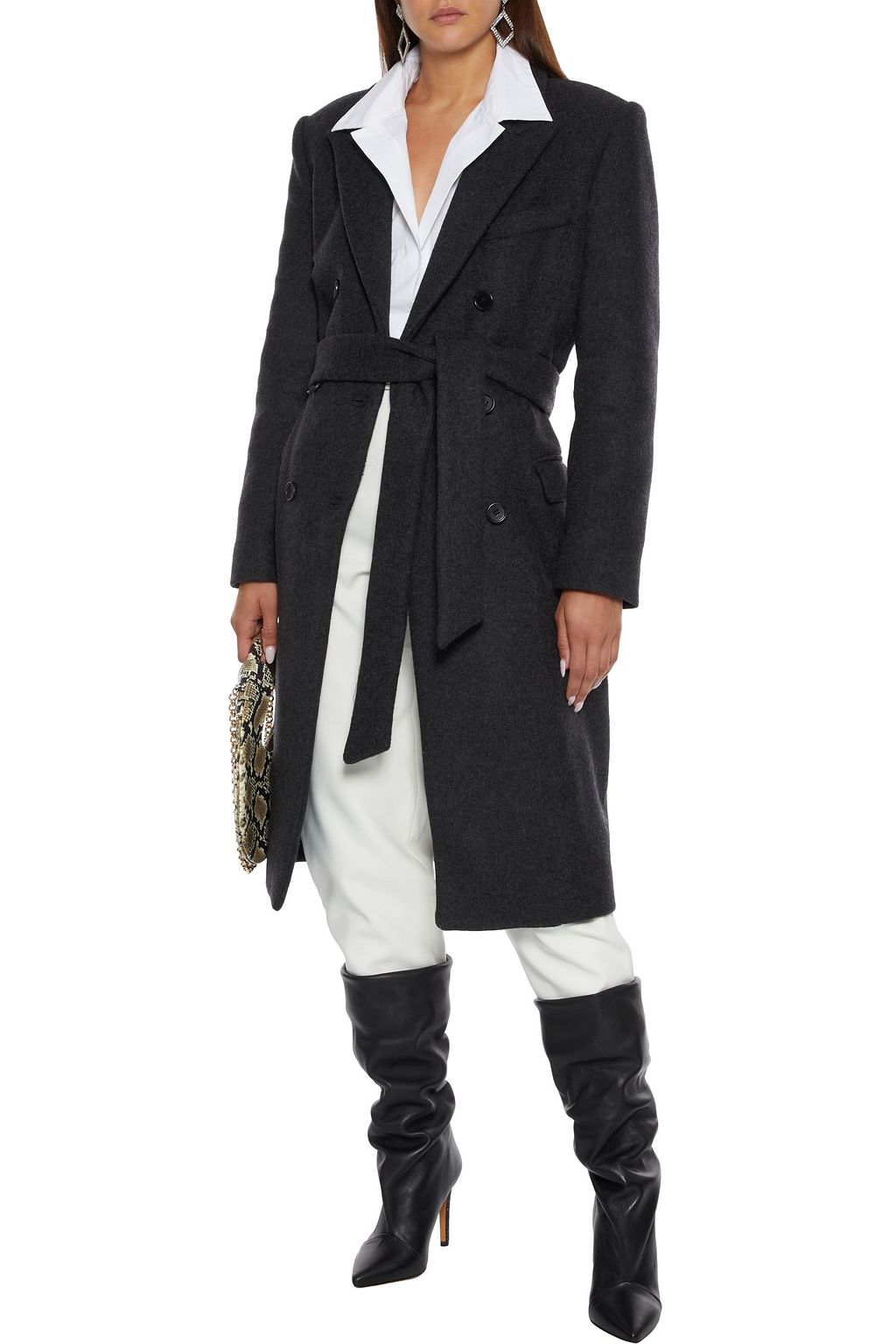 Irois double breasted belted wool blend felt coat charcoal One Size