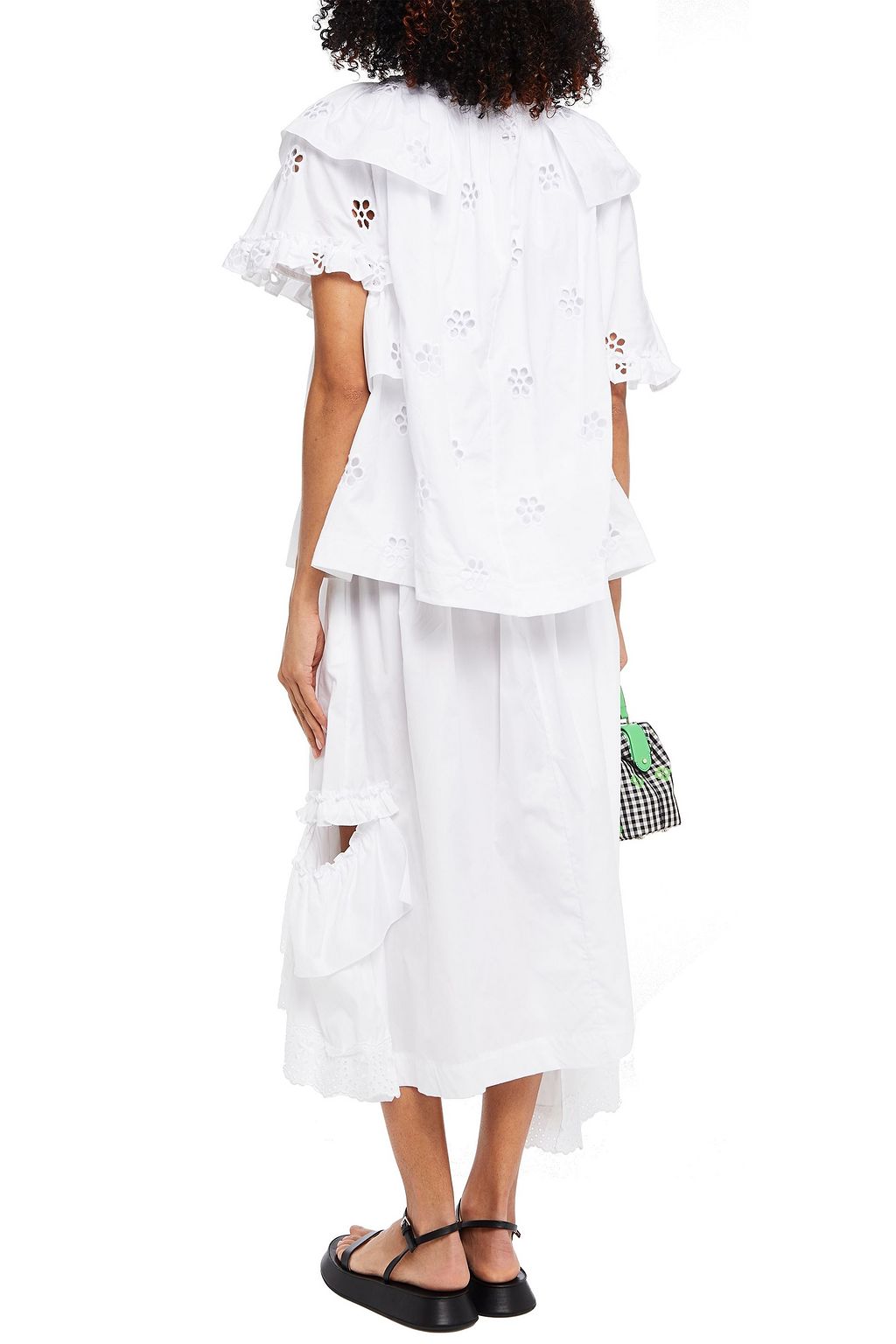 SIMONE ROCHA Broderie anglaise-trimmed gathered cotton-poplin midi skirt