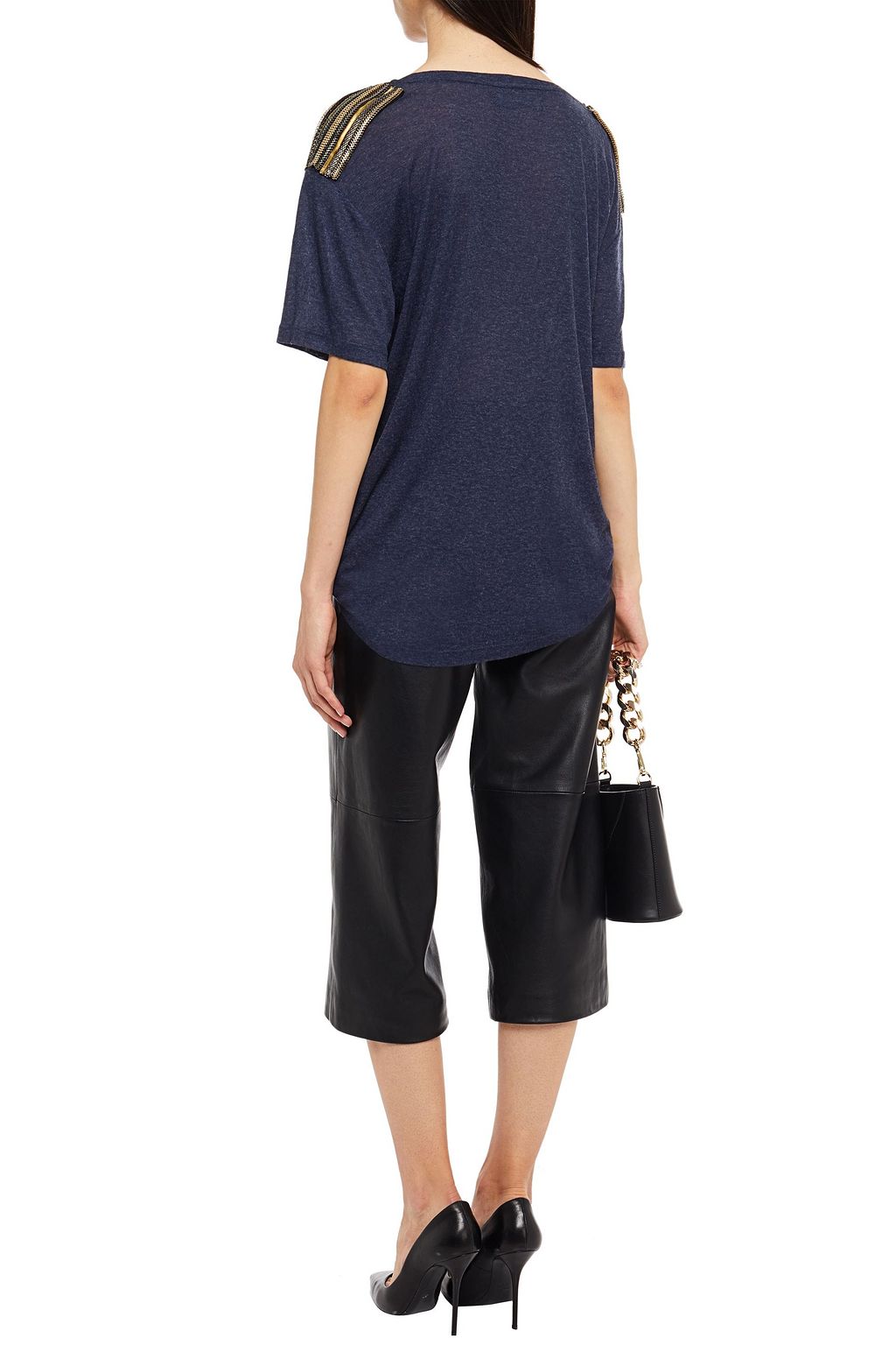 PIERRE BALMAIN Chain-trimmed mélange slub jersey T-shirt