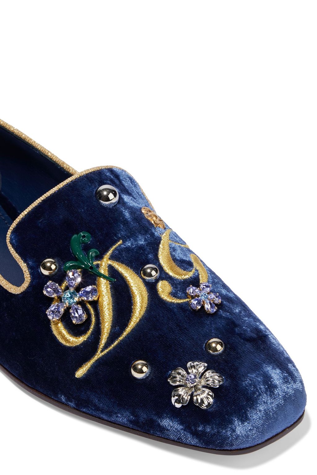 DOLCE&GABBANA Jackie metallic-trimmed embellished velvet loafers