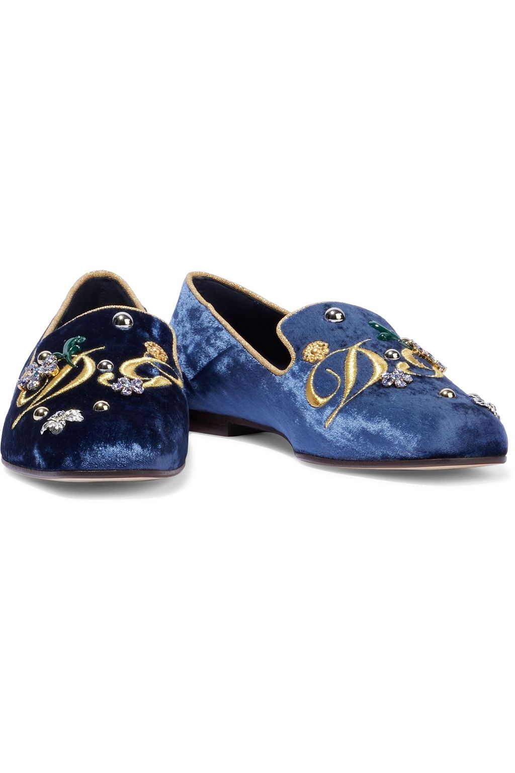 DOLCE&GABBANA Jackie metallic-trimmed embellished velvet loafers