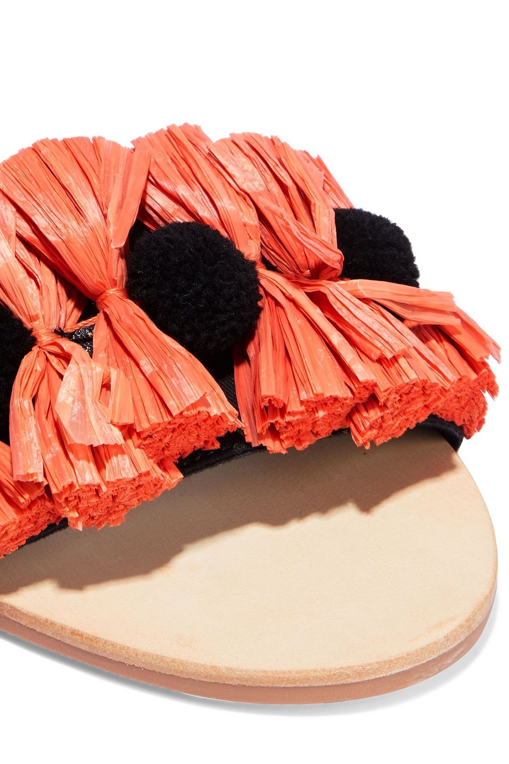 MANEBÍ Yucatan pompom-embellished tasseled raffia and twill slides