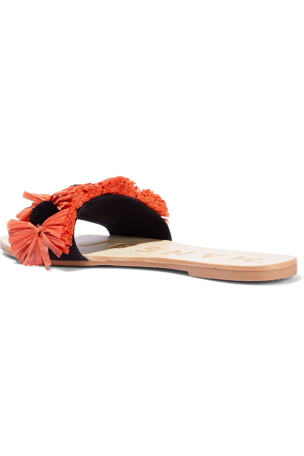 MANEBÍ Yucatan pompom-embellished tasseled raffia and twill slides