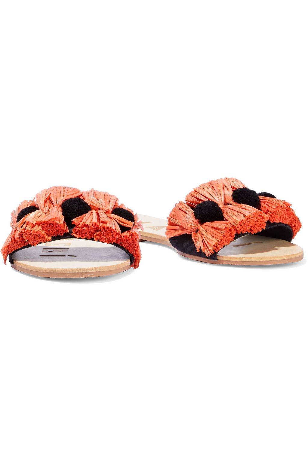 MANEBÍ Yucatan pompom-embellished tasseled raffia and twill slides