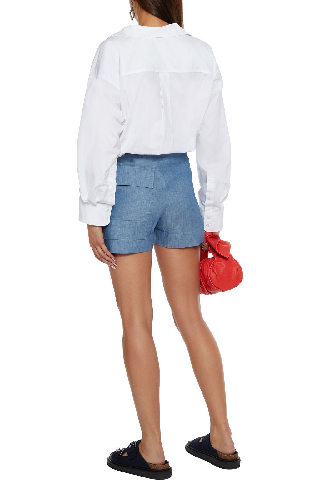 3.1 PHILLIP LIM Tie-front pleated cotton-chambray shorts