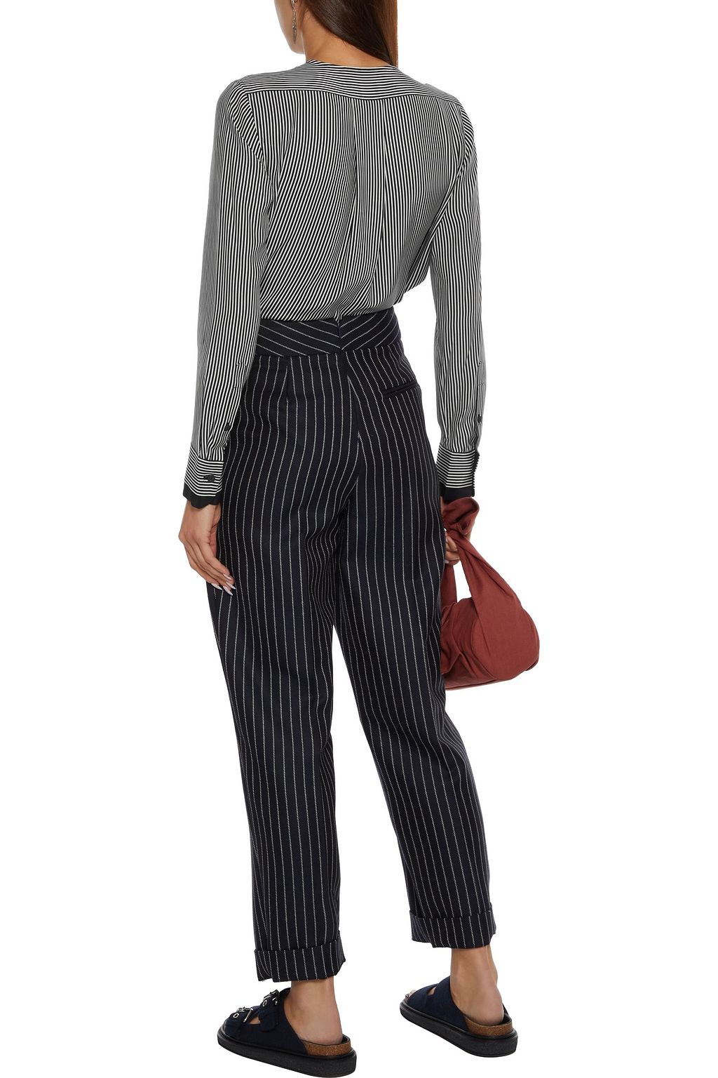 RAG & BONE Victor wrap-effect striped silk crepe de chine blouse