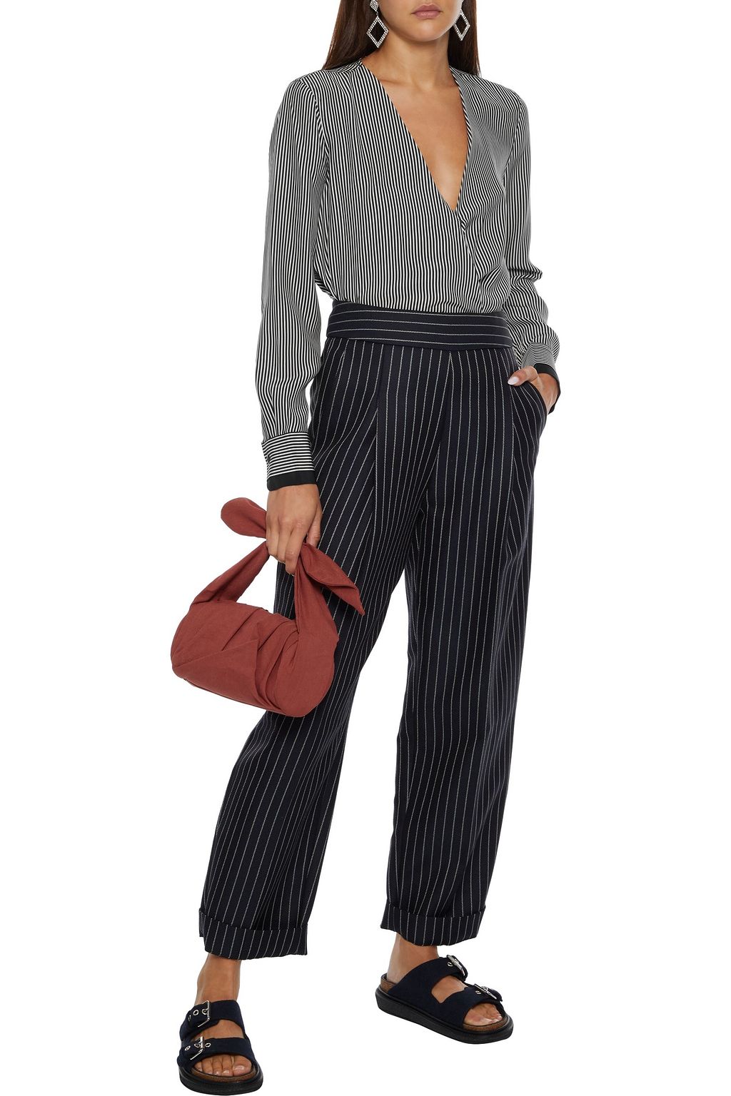 RAG & BONE Victor wrap-effect striped silk crepe de chine blouse