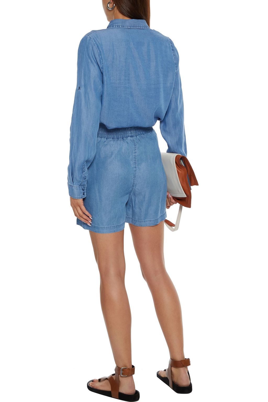 WALTER BAKER Ariel shirred Lyocell-chambray shorts