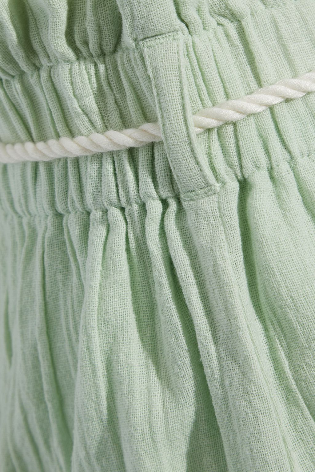 ONIA Belted ruffle-trimmed crinkled cotton-gauze shorts