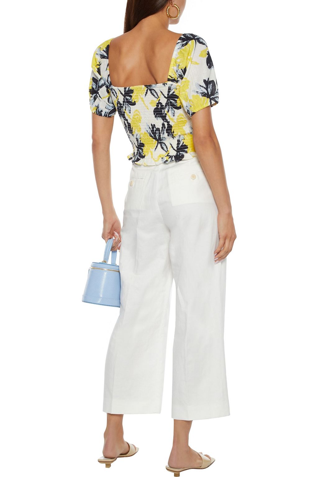 WALTER BAKER Mila cropped shirred printed cotton-gauze top