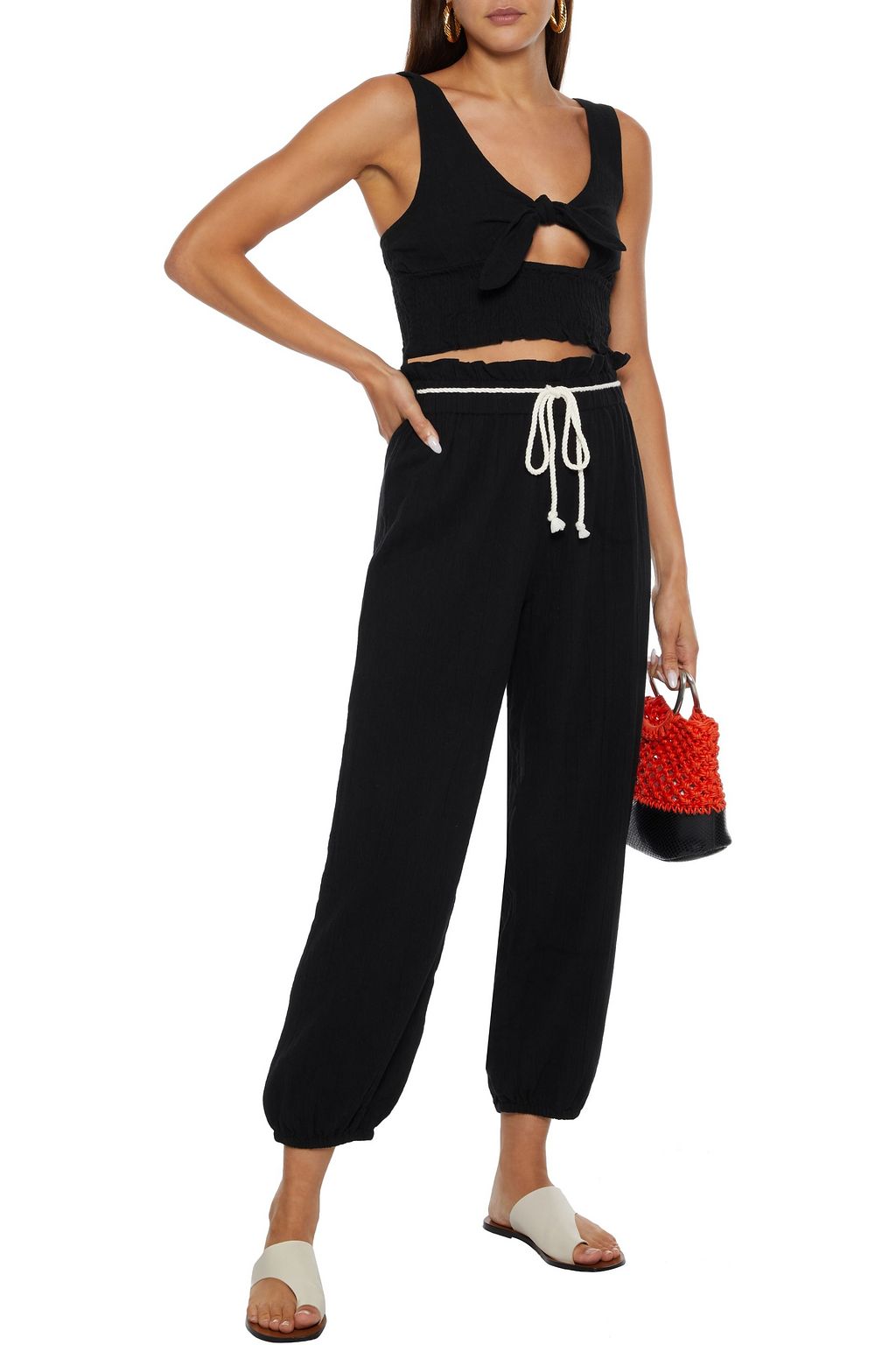ONIA Belted cotton-gauze tapered pants