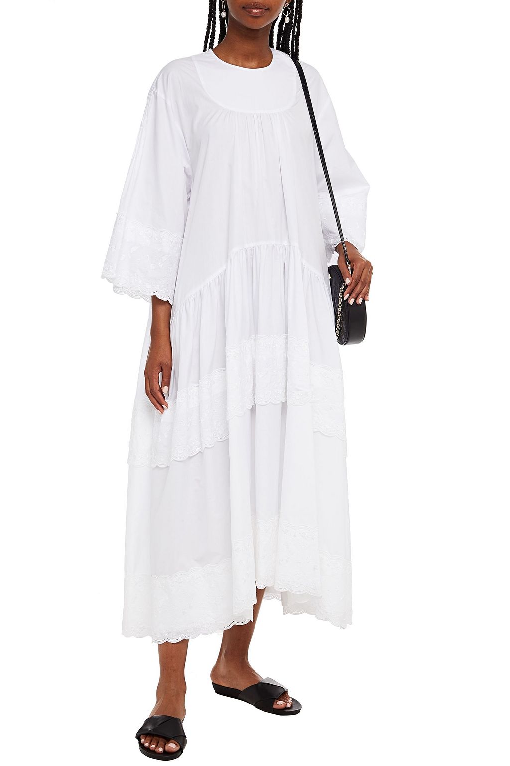 SIMONE ROCHA Oversized embroidered cotton-poplin midi dress