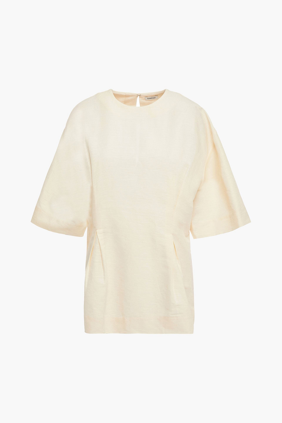 toteme - loano pleated cotton and linen-blend shantung top - neutral - s