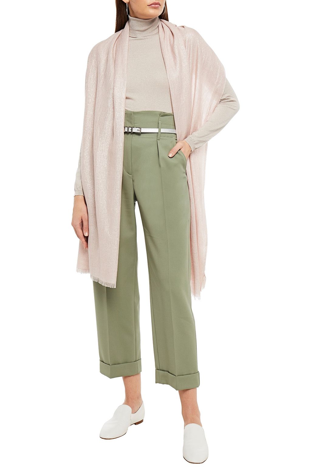 BRUNELLO CUCINELLI Frayed metallic cashmere-blend gauze scarf